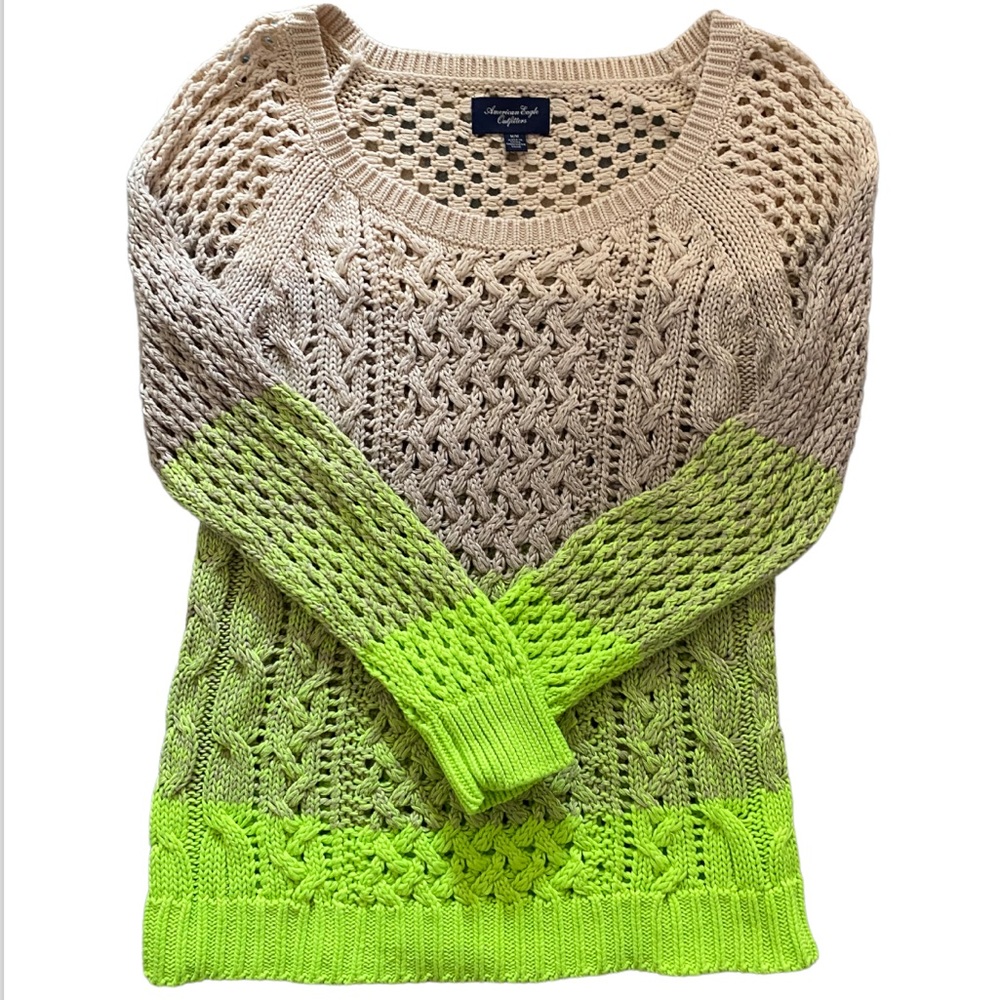 American Eagle Outfitters Ombre Cream/Gray/Green Open Knit Cotton Blend …